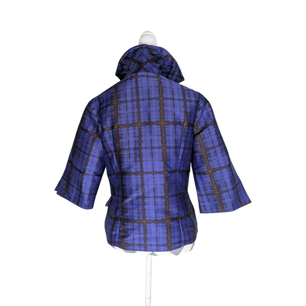 Lorain Croft Silk Wired Collar Abstract Print Jacket Medium Blue Brown - Picture 3 of 9